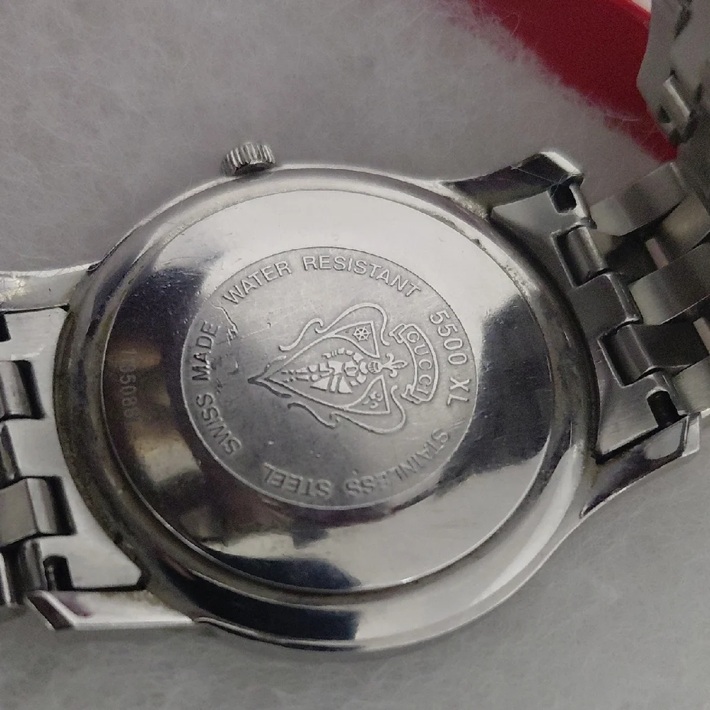 Gucci Silver Stainless Steel Wristwatch with Black Dial